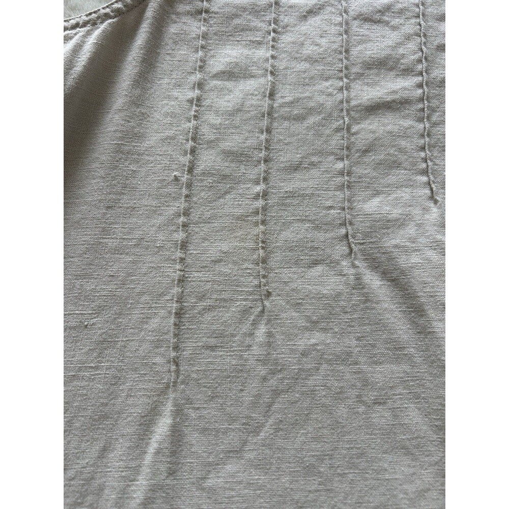 Vintage Linen Blend Midi Dress Womens Medium Neutral Beige Minimalist Relaxed Fi - Picture 10 of 12